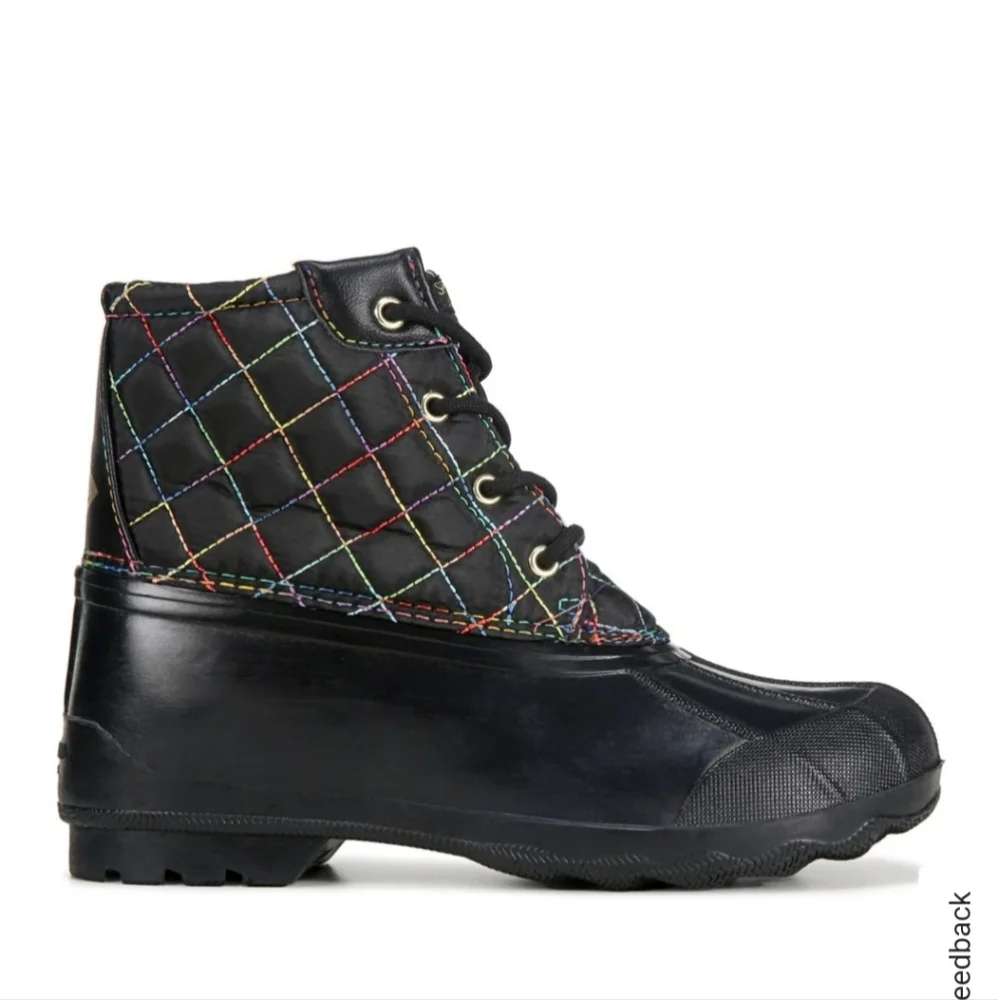 SPERRY GIRLS PORT BOOT RAIN BOOT - BLACK RAINBOW 3M DUCK BOOTS